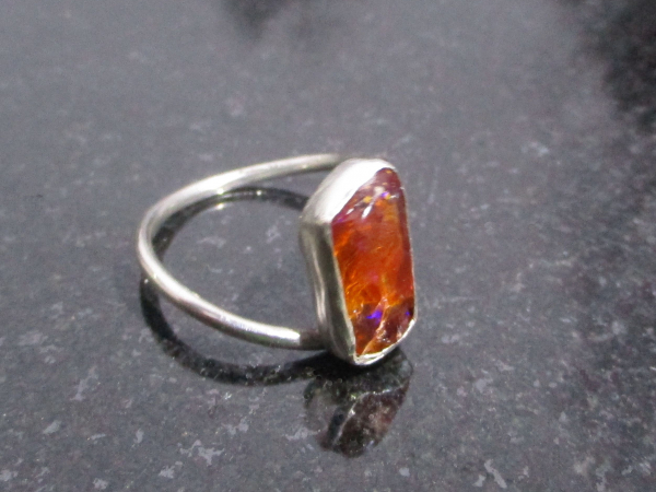 Raw Opal Ring 925 Sterling Silver with Freeform Natural Mexican Opal  Size 8.25