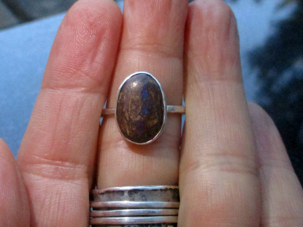 Boulder Opal Ring Sterling Silver Size 7 Handmade with Natural Australian Opal i