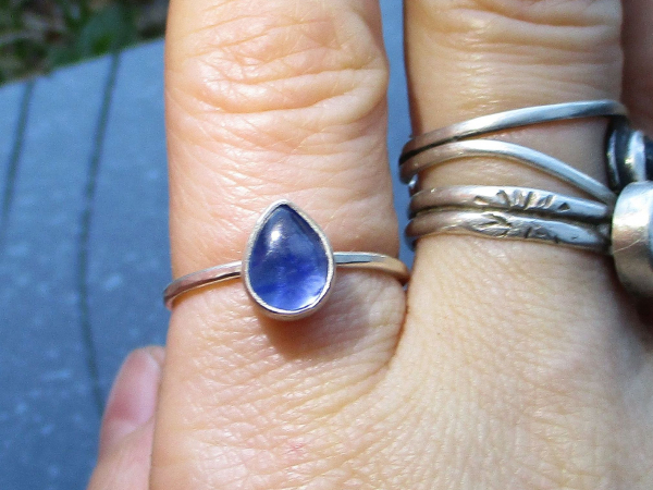 Handmade Kyanite Silver Stacking Ring Size 7 Set in  925 Sterling Silver Natural