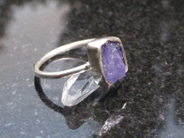 Raw Tanzanite Ring in US Size 7.5 Set in 925 Sterling Silver, Natural Purple Cry