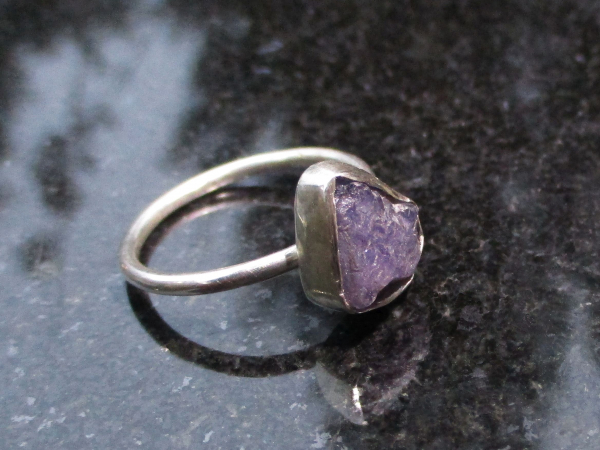 Raw Tanzanite Ring in US Size 7 Set in 925 Sterling Silver, Natural Purple Cryst
