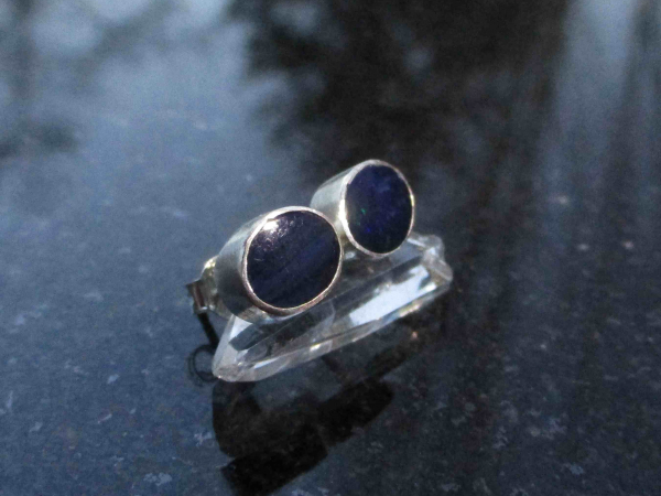 Handmade Blue Opal Stud Earrings in Sterling Silver Natural Blue Australian Opal