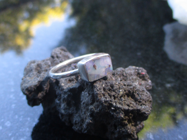 Boulder Opal Ring, with Australian Opal 925 Sterling Silver Size 6 Rectangle Han