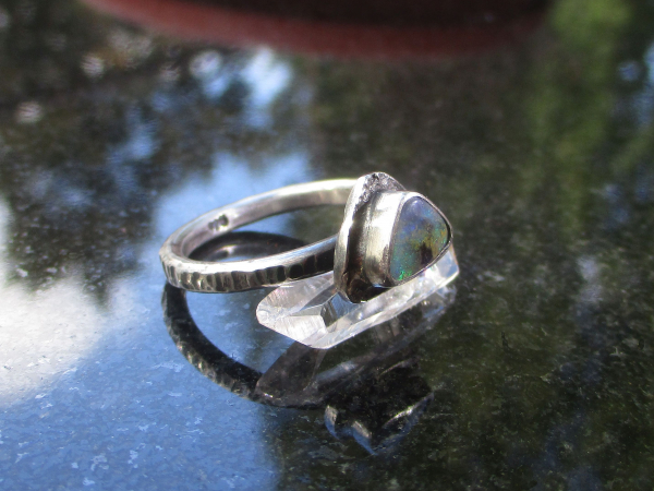 Handmade Boulder Opal Ring 925 Sterling Silver Triangle Australian Opal Size 8.2