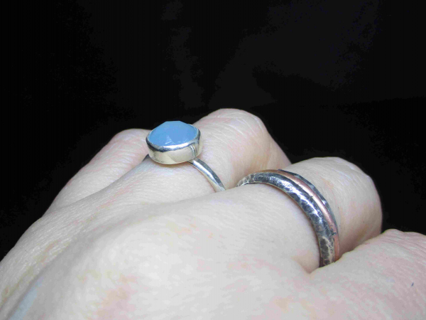 Handmade Blue Chalcedony Silver Ring in Size 6 with Natural Blue Gemstone Round