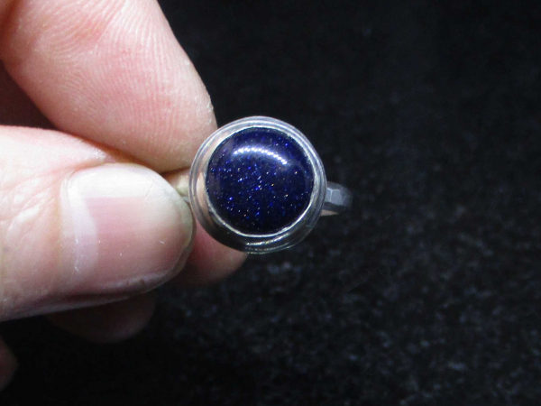 Handmade Blue Goldstone Ring Size 6.5 Set in 925 Sterling Silver Galaxy Ring wit