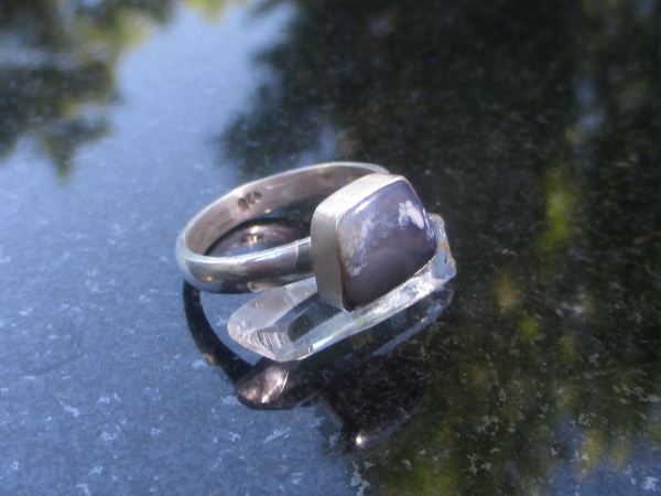 Handmade Boulder Opal Silver Ring * Made with freeform, Clear Blue and White Aus