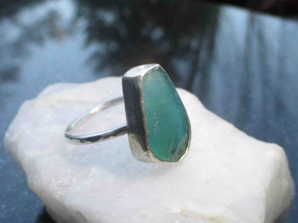 Handmade Opal Ring Set in 925 Sterling Silver with Natural Green Blue Indonesian