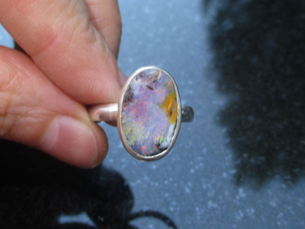 Handmade Boulder Opal Ring 925 Sterling Silver Oval Natural Australian Opal Size