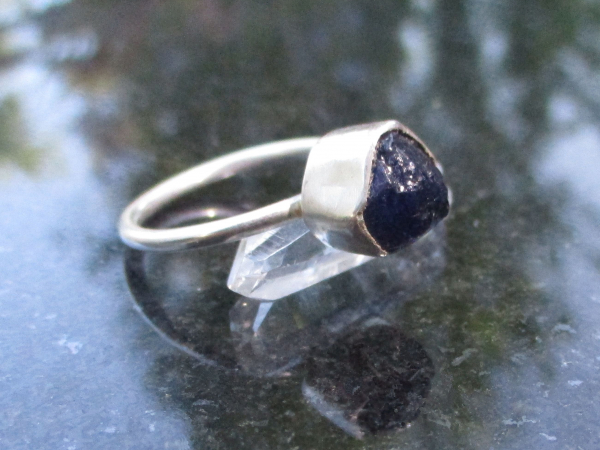 Handmade Raw Blue Sapphire Ring in Sterling Silver Size 7 Blue Crystal Gemstone