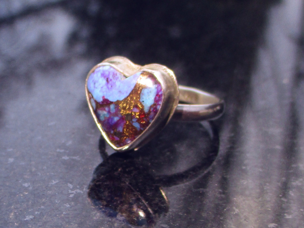 Handmade Heart Ring 925 Sterling Silver Purple Mojave Turquoise Matrix Size 8 Handmade Heart Ring 925 Sterling Silver Purple Mojave Turquoise Matrix Size 8