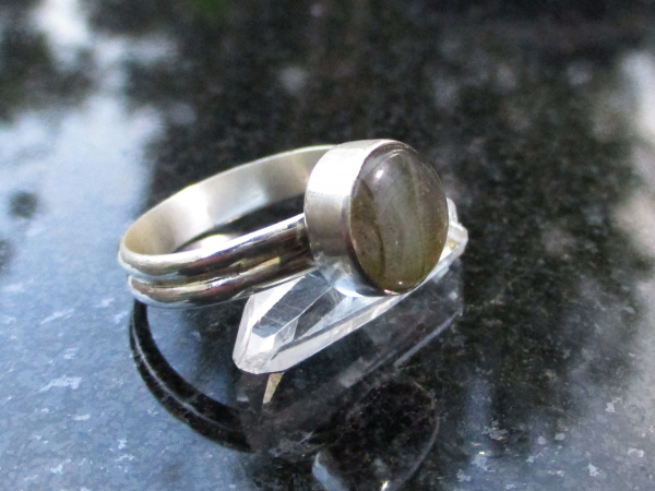 Labradorite Ring Size 7.5 Set in Sterling Silver with Round Stone Natural Labrad