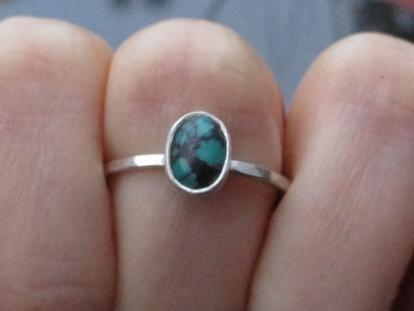 Turquoise Sterling Silver Stacking Ring in Size 8 December Birthstone Handmade G