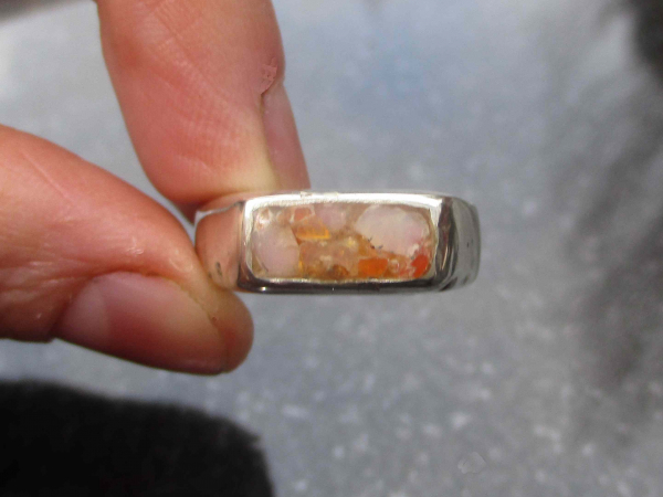Chunky Opal Silver Ring 925 Sterling Silver  with Natural Mexican Opal Size 8 Ha