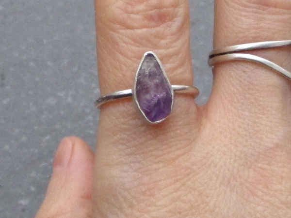 Handmade Raw Amethyst Sterling Silver Ring Size 6.5 February Birthstone Crystal