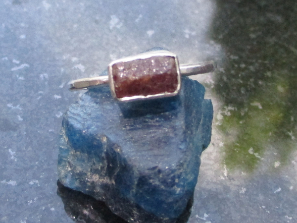 Size 6 Handmade Raw Ruby Bar Crystal Stacking Ring in Sterling Silver With Thin