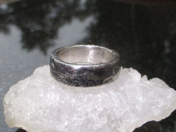 Handmade Textured Silver Band Cast 925 Sterling Silver Ring Size 9