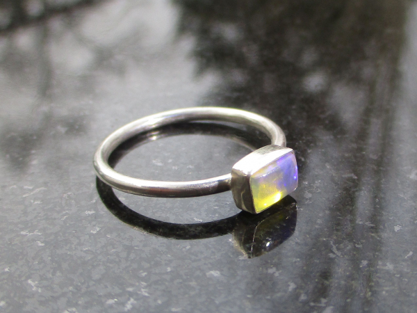 Crystal Opal Ring with Australian Opal Sterling Silver Size 9 Handmade Stackable