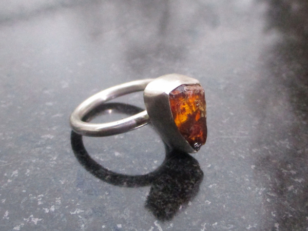 Raw Opal Ring 925 Sterling Silver Triangle Mexican Opal in Matrix Size 8 Handmad