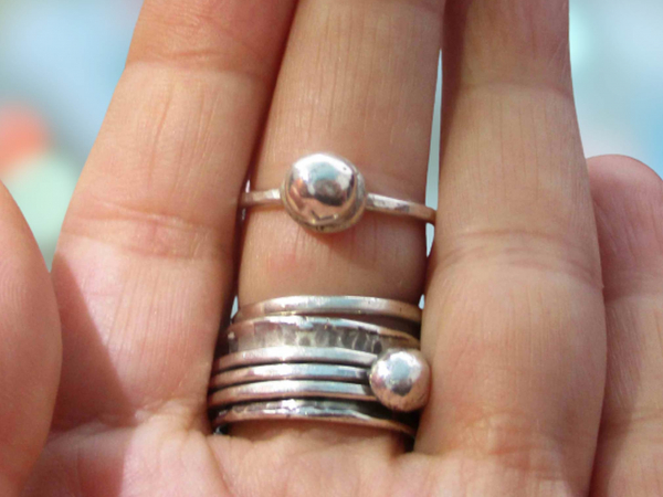 A handmade size 7 silver ball stacking ring made with recycled 925 sterling silv