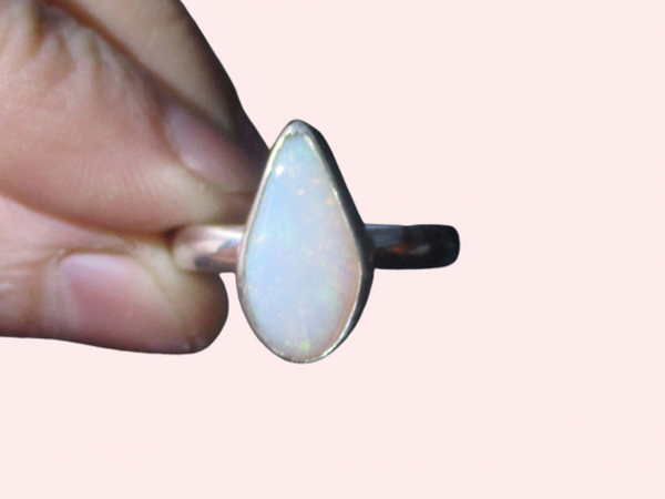 Handmade Australian Opal Ring 925 Sterling Silver Size 8 Rings for Women