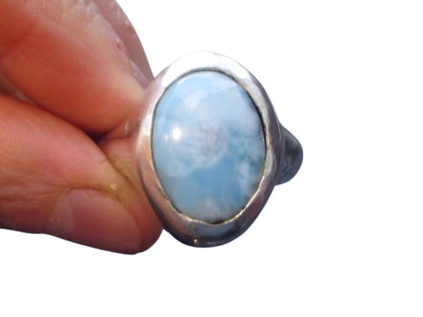 Larimar Ring:  925 Sterling Silver, Handmade, Chunky Statement Rings for Women,