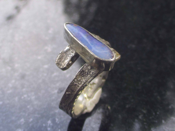 Handmade Opal Ring with Natural Australian Boulder Opal Size 8.5 Rings for Women