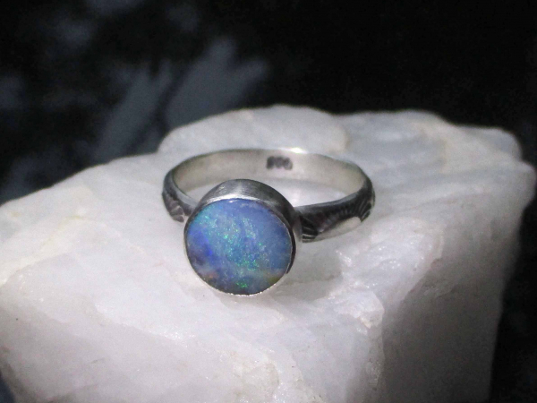 Handmade Boulder Opal Stacking Ring Size 7 Sterling Silver with Natural Australi