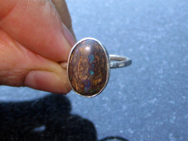 Boulder Opal Ring Sterling Silver Size 7 Handmade with Natural Australian Opal i