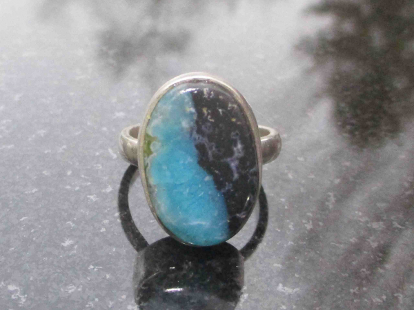 Handmade Opal Ring Set in 925 Sterling Silver with Natural Blue Green Indonesian