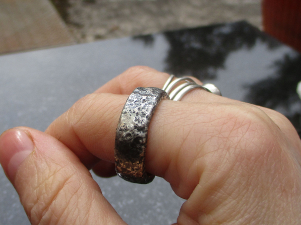 Handmade Textured Silver Band Cast 925 Sterling Silver Ring Size 9