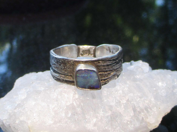 Boulder Opal Tree Bark Ring 925 Sterling Silver Handmade Rings for Women with Na
