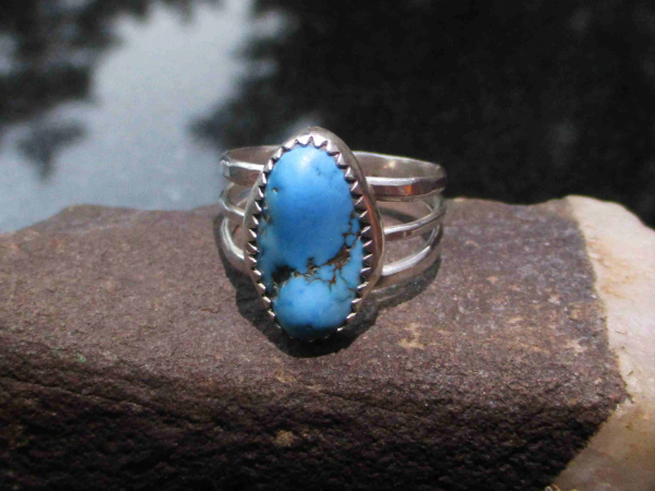Handmade Rough Turquoise Ring Size 8 Sterling Silver 925 with Natural Arizona Tu