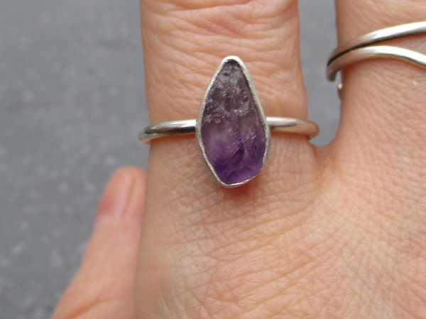 Handmade Raw Amethyst Sterling Silver Ring Size 6.5 February Birthstone Crystal