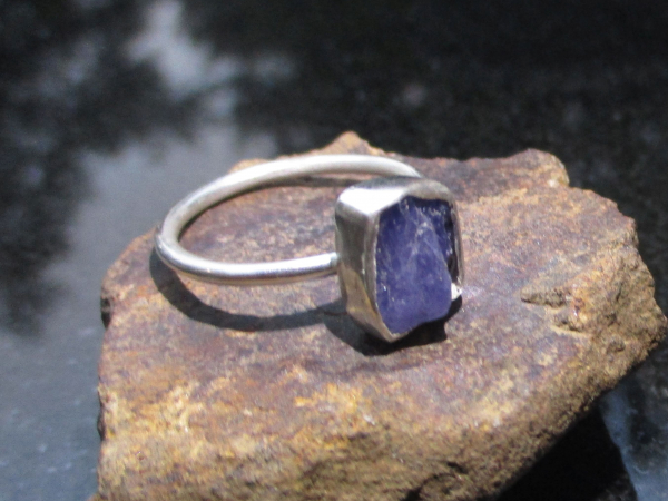 Raw Tanzanite Ring in US Size 7.5 Set in 925 Sterling Silver, Natural Purple Cry