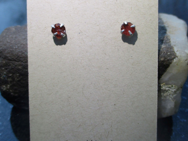 Raw Garnet Stud Earrings in Sterling Silver Small 5mm Red Stone January Birthsto