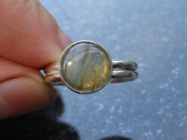 Labradorite Ring Size 7.5 Set in Sterling Silver with Round Stone Natural Labrad