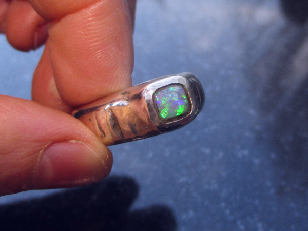 Handmade Chunky Opal Ring: 925 Sterling Silver Square Stone Molten Silver Rings