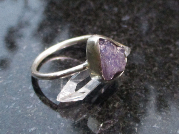 Raw Tanzanite Ring in US Size 7 Set in 925 Sterling Silver, Natural Purple Cryst