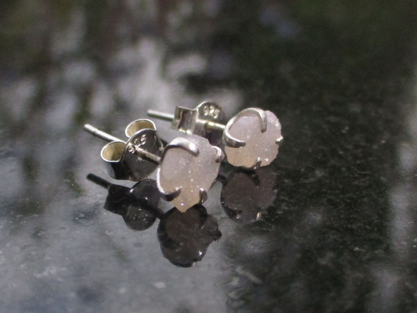 Druzy Quartz Crystal Stud Earrings in Sterling Silver 4 Prong Setting  Small 7mm