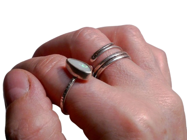 Handmade Australian Opal Silver Ring in Size 6 1/2 Made with a solid white Austr