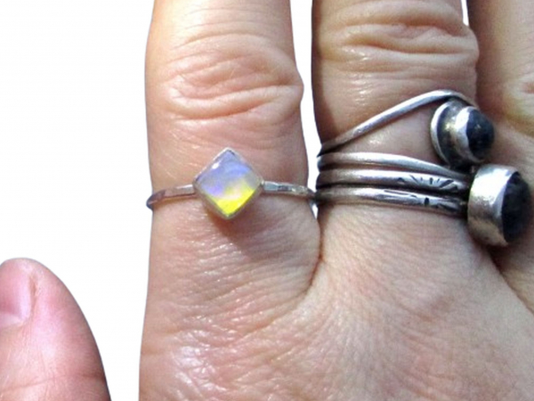 Crystal Opal Ring with Australian Opal 925 Sterling Silver Size 7 Handmade Stack