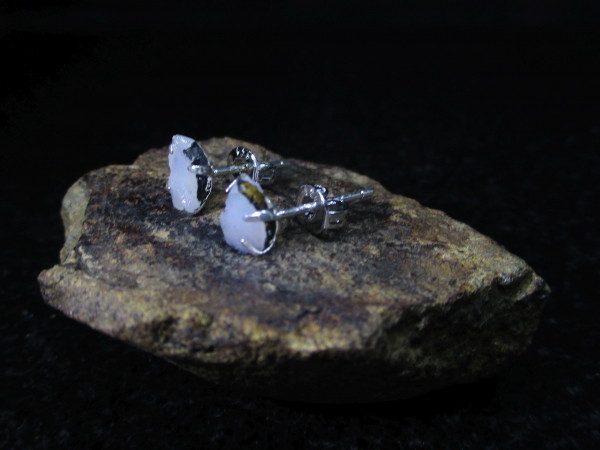 Raw Opal Stud Earrings in Sterling Silver 8 mm Rough White Opal October Birthsto