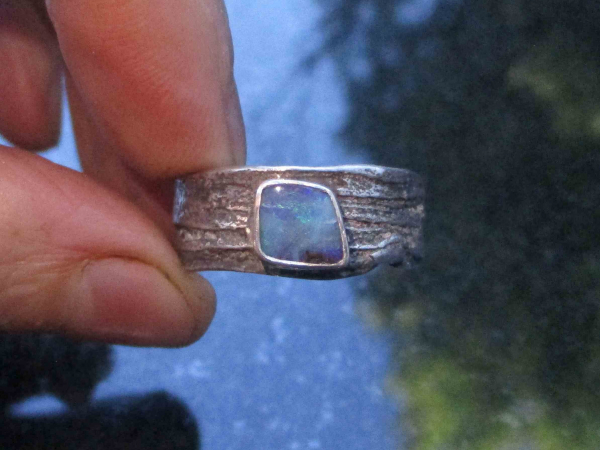 Boulder Opal Tree Bark Ring 925 Sterling Silver Handmade Rings for Women with Na