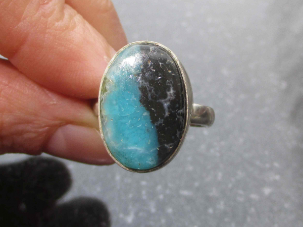 Handmade Opal Ring Set in 925 Sterling Silver with Natural Blue Green Indonesian