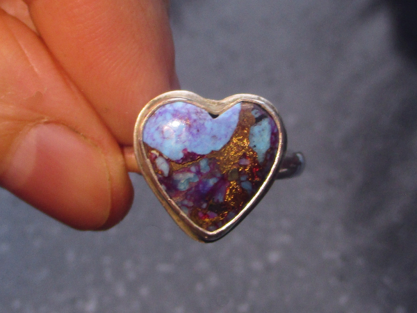 Handmade Heart Ring 925 Sterling Silver Purple Mojave Turquoise Matrix Size 8 Handmade Heart Ring 925 Sterling Silver Purple Mojave Turquoise Matrix Size 8