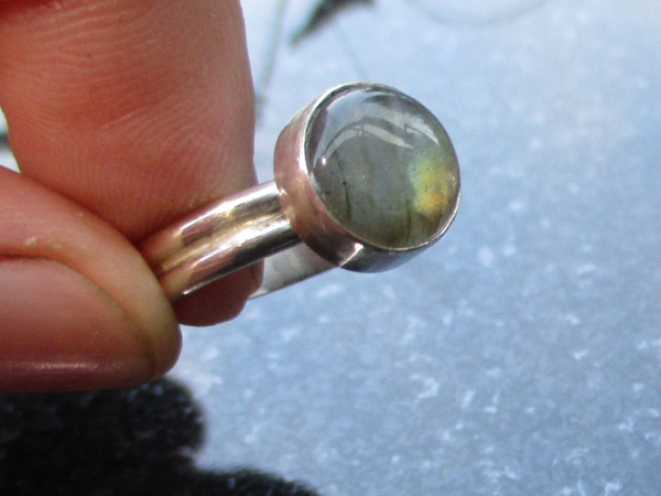 Labradorite Ring Size 7.5 Set in Sterling Silver with Round Stone Natural Labrad