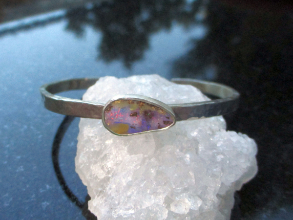 Boulder Opal Cuff Bracelet 925 Sterling Silver Handmade with Natural Australian