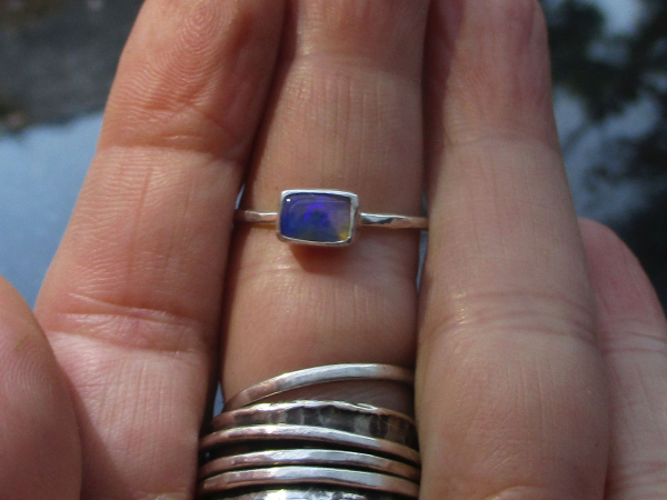 Crystal Opal Ring with Australian Opal Sterling Silver Size 8 Handmade Stackable