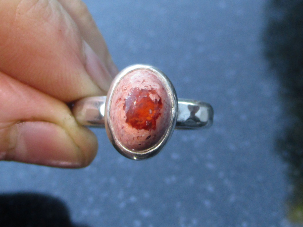 Fire Opal Ring 925 Sterling Silver Mexican Opal Red Stone Size 8 Matrix Boulder